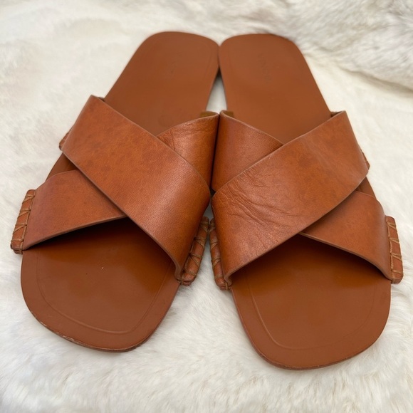 Vince Nico Tan leather slide sandals with Criss-Cross Straps Sz-8.5M. O - Picture 2 of 11